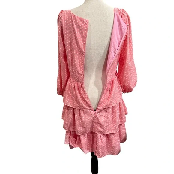 SugarLips Corinne Polka Dot Tiered Mini Dress bell sleeve flowy spring Easter S - Picture 12 of 12